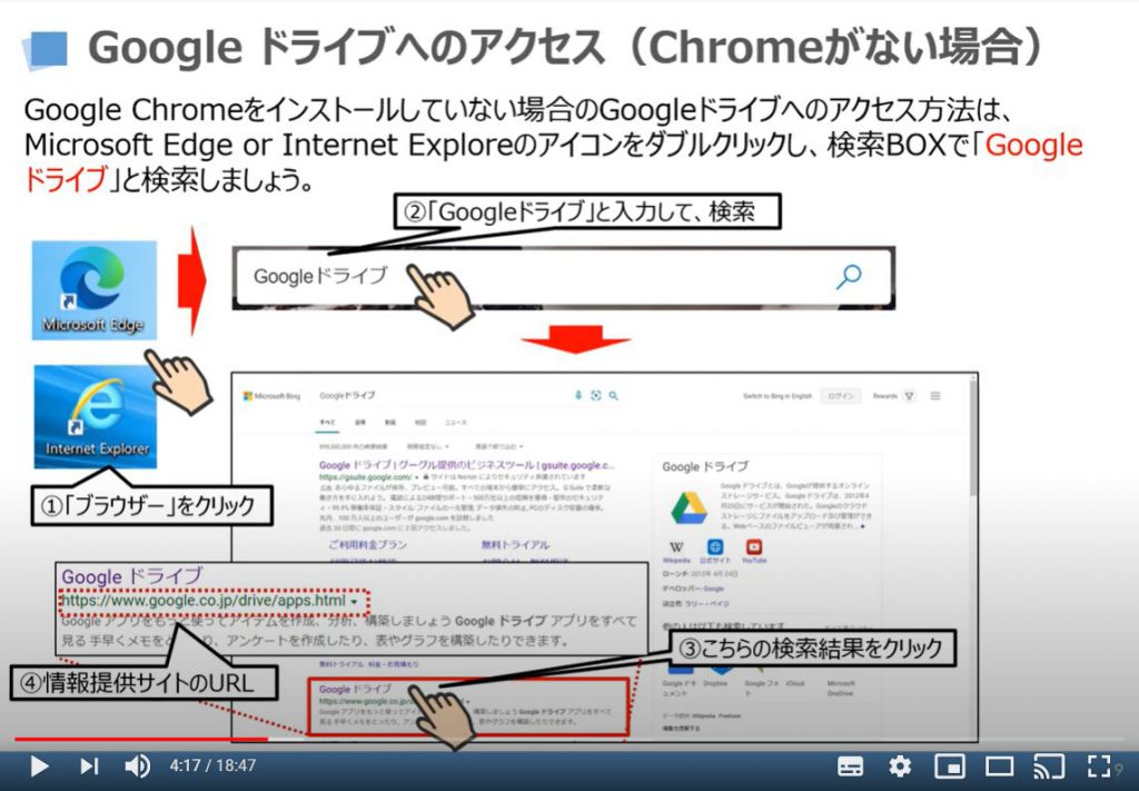 Googleドライブへのアクセス方法（Chromeがない場合）