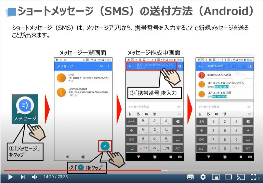 ショートメッセージ（SMS）の送信方法（Androidの場合）