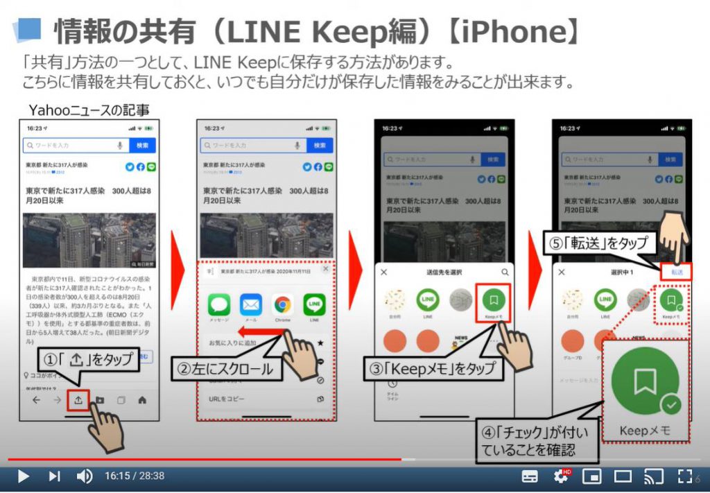 情報の共有方法（LINE keep）iPhone等のiOS端末の場合