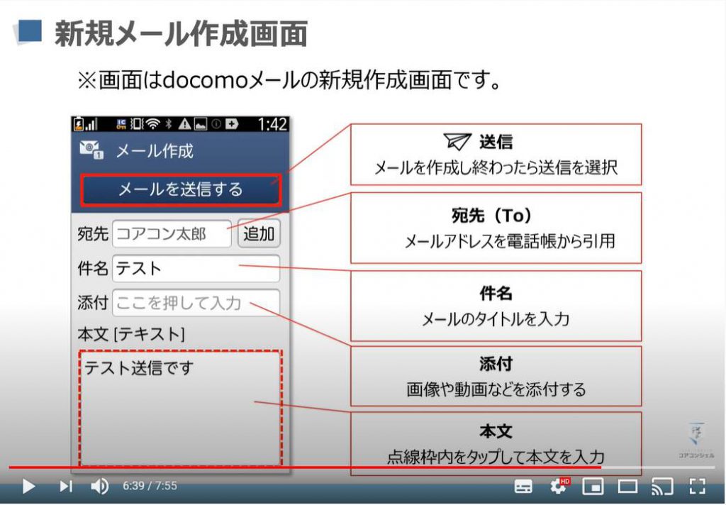 メールの使い方：新規メール作成画面について