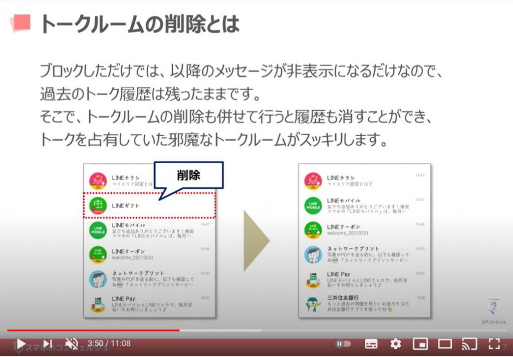 LINEの使い方（トークルームの整理方法）：トークルームの削除とは