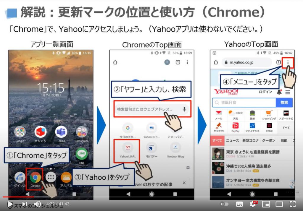 スマホのマーク（記号・アイコン）の掲載箇所｜意味｜使い方：更新マークの位置と使い方（Chrome）