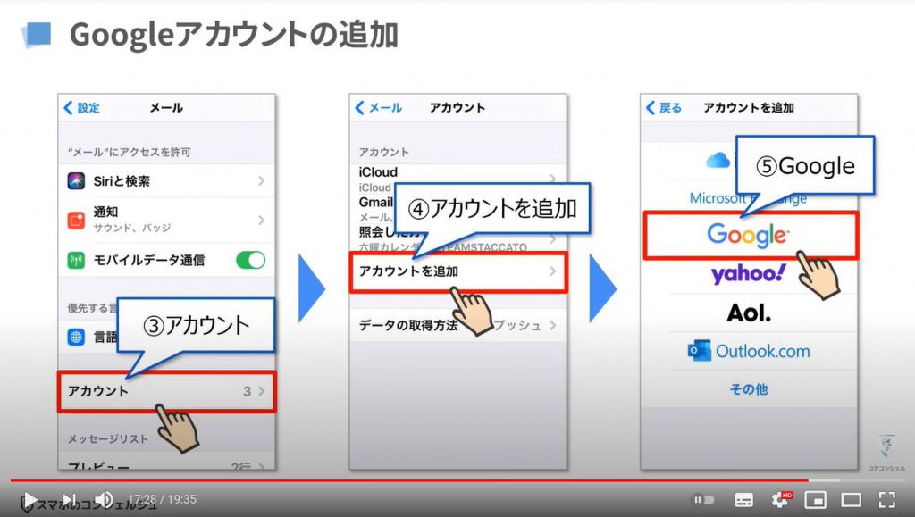 Gmailの一括削除方法（iPhone）：Googleアカウントの追加