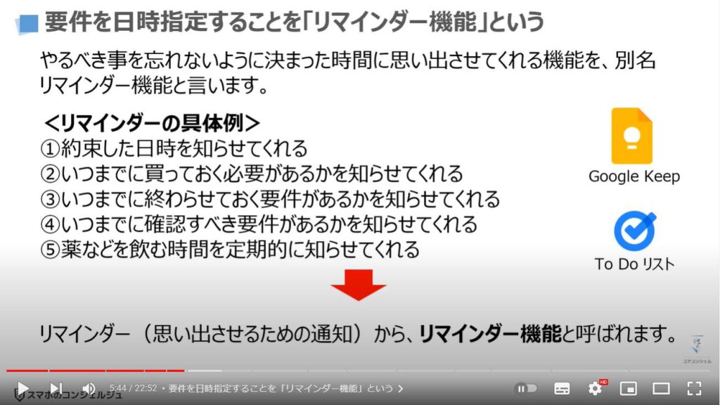 リマインダー機能（日時指定）：要件を日時指定することを「リマインダー機能」という