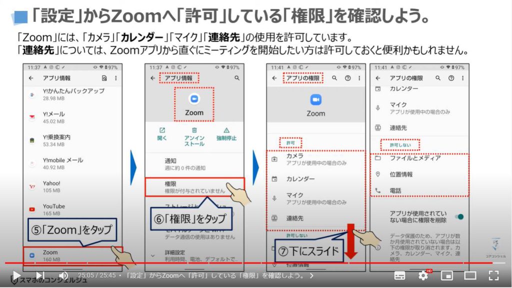 ビデオ通話（オンライン通話）で事前スケジュール・招待する方法：「設定」からZoomへ「許可」している「権限」を確認しよう。