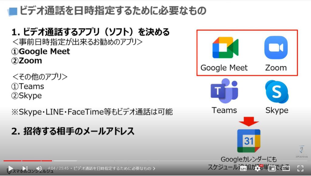 ビデオ通話（オンライン通話）で事前スケジュール・招待する方法：ビデオ通話を日時指定するために必要なもの