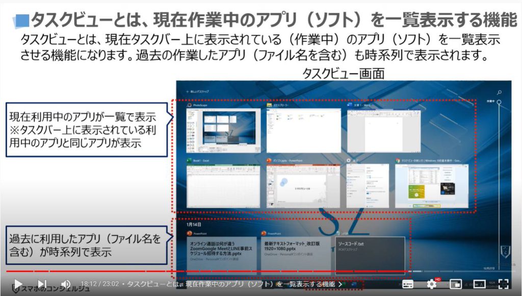 パソコンの正しい基本設定とカスタマイズ方法：タスクビューとは、現在作業中のアプリ（ソフト）を一覧表示する機能