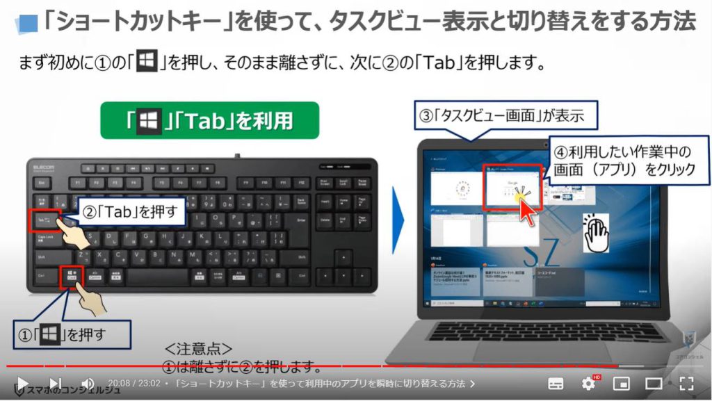 パソコンの正しい基本設定とカスタマイズ方法：「ショートカットキー」を使って、タスクビュー表示と切り替えをする方法