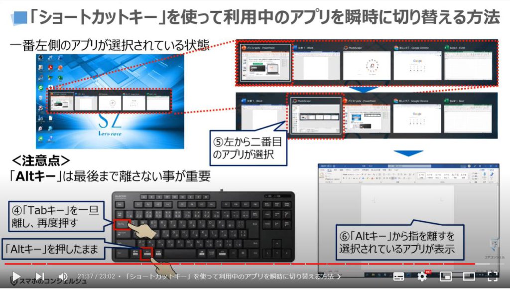 パソコンの正しい基本設定とカスタマイズ方法：「ショートカットキー」を使って利用中のアプリを瞬時に切り替える方法