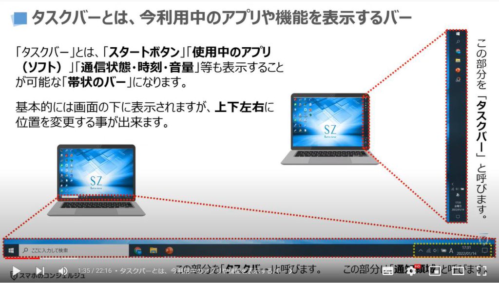 パソコンの便利設定（タスクバーの設定と活用）：タスクバーとは、今利用中のアプリや機能を表示するバー