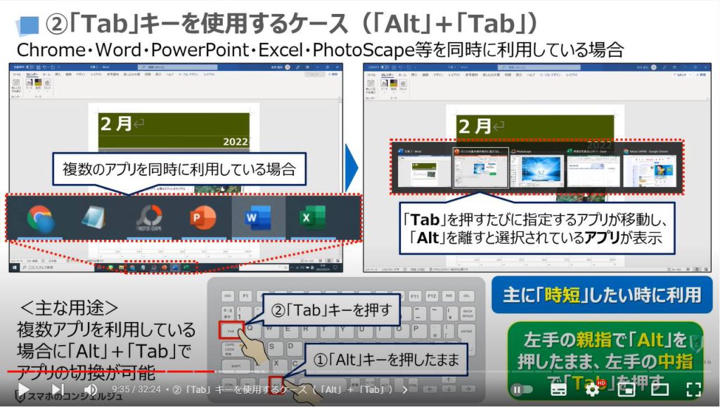 キーボードがパソコン操作の鍵（キーボードキーとショートカットキーの使い方）：②「Tab」キーを使用するケース（「Alt」＋「Tab」）