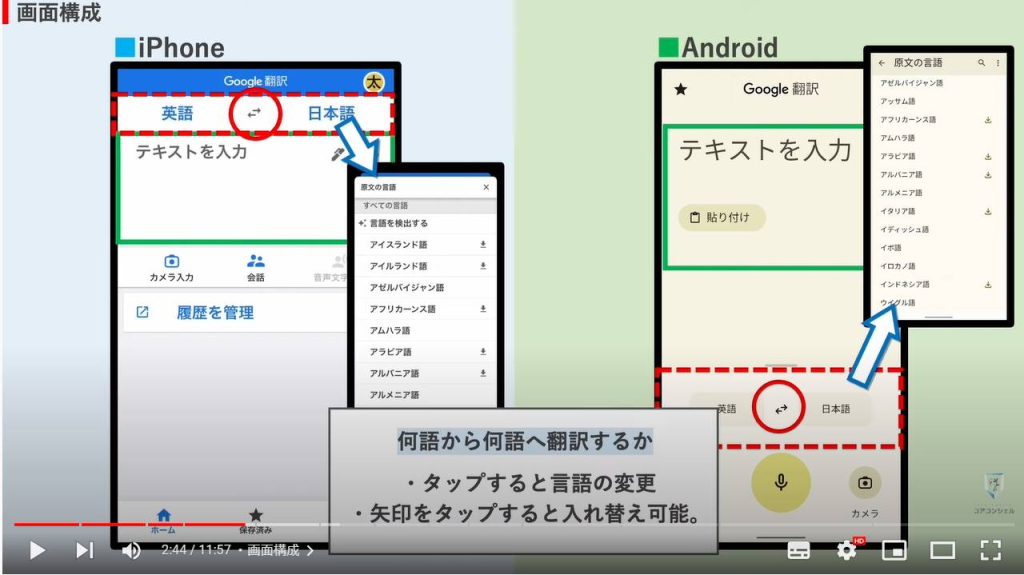 Google翻訳の使い方： 画面構成