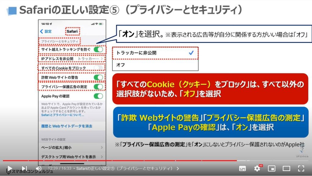 Safariの設定６項目（ブラウザーアプリ）：Safariの正しい設定⑤（プライバシーとセキュリティ）