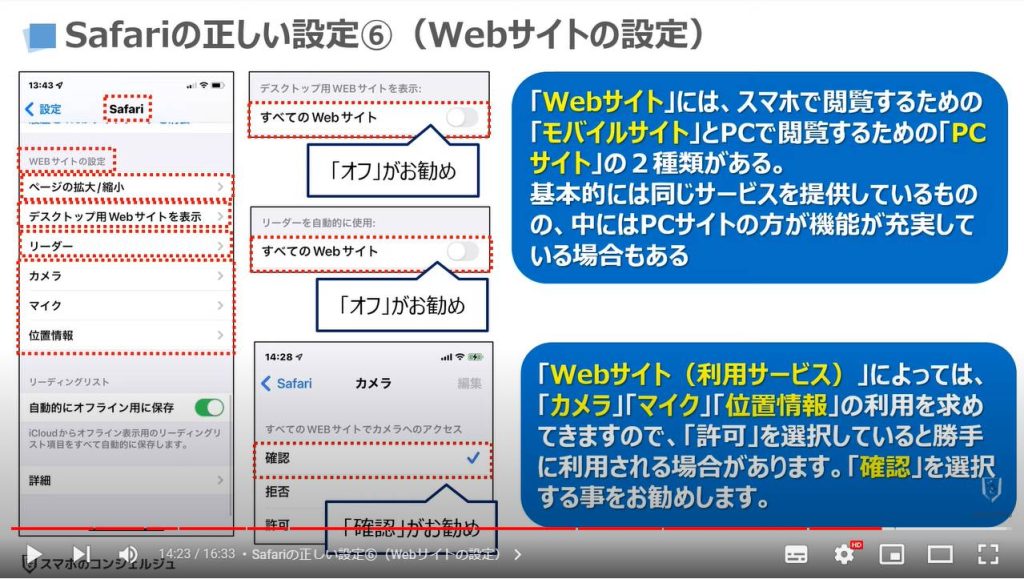 Safariの設定６項目（ブラウザーアプリ）：Safariの正しい設定⑥（Webサイトの設定）