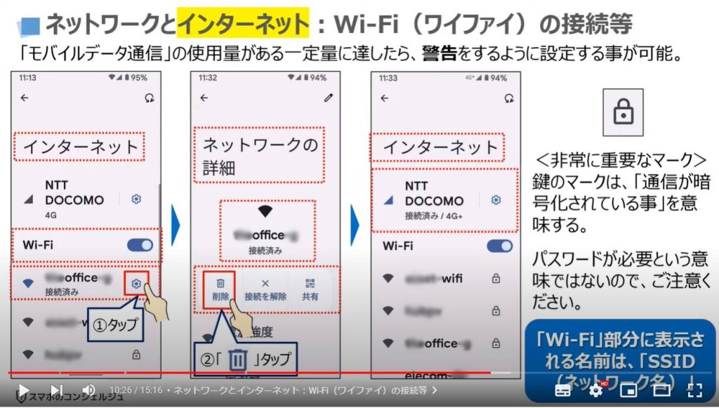 ネットワークとインターネット：Wi-Fi（ワイファイ）の接続等
