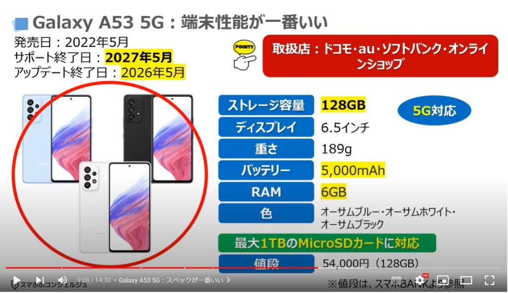 【スマホの選び方】５年間、安全に使えるスマホ：Galaxy A53 5Gはスペックが一番いい