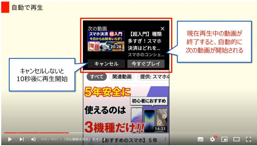 YouTubeのやってはいけない設定7選：「次の動画を再生」をオフ