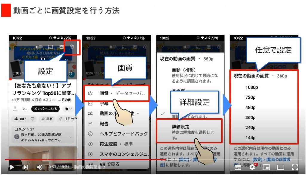 YouTubeのやってはいけない設定7選：動画の画質設定