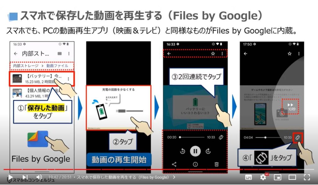 フォルダの正しい使い方（Googleフォトのバックアップ）：スマホで保存した動画を再生する（Files by Google）
