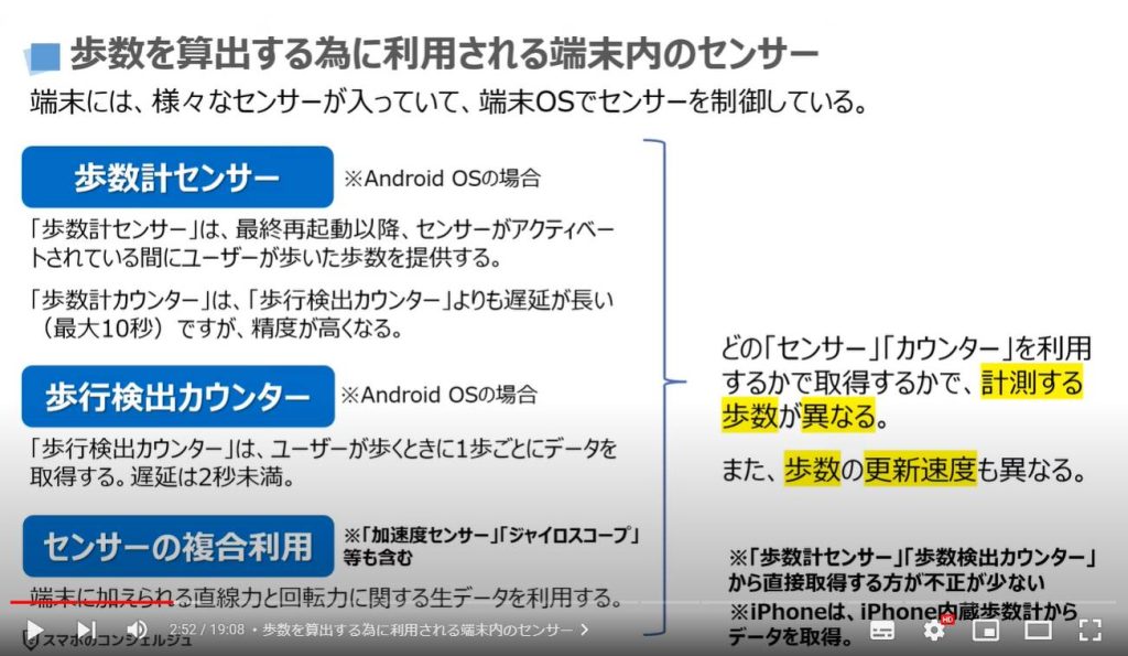 歩数が異なる理由と選び方：歩数を算出する為に利用される端末内のセンサー