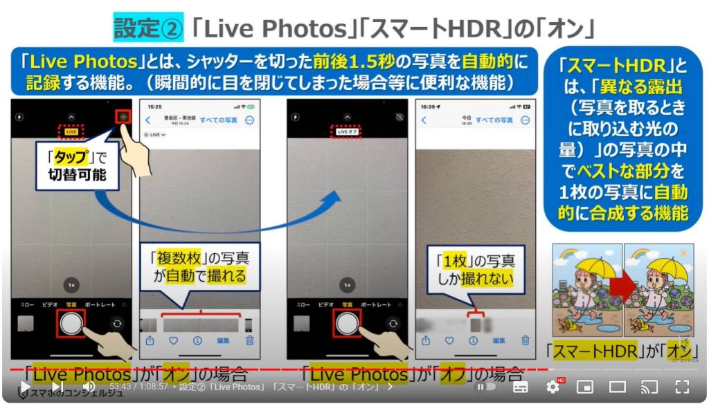 iPhoneの最初にすべき設定27選：設定②「Live Photos」「スマートHDR」の「オン」