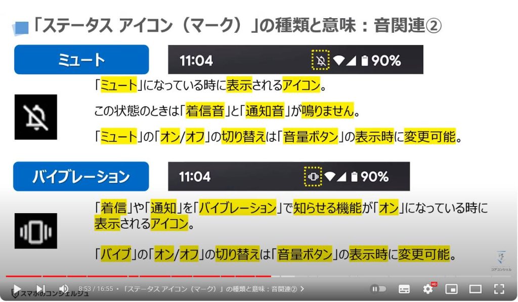 スマホで最も重要なマーク（アイコン）の種類と意味：「ステータス アイコン（マーク）」の種類と意味：音関連②