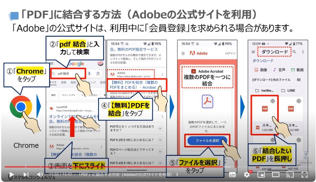 紙の書類をPDFにする方法：「PDF」に結合する方法（Adobeの公式サイトを利用）