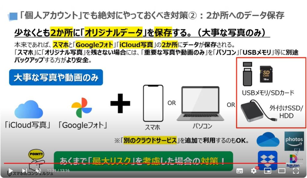 個人でも出来る安全対策：「個人アカウント」でも絶対にやっておくべき対策②：2か所へのデータ保存