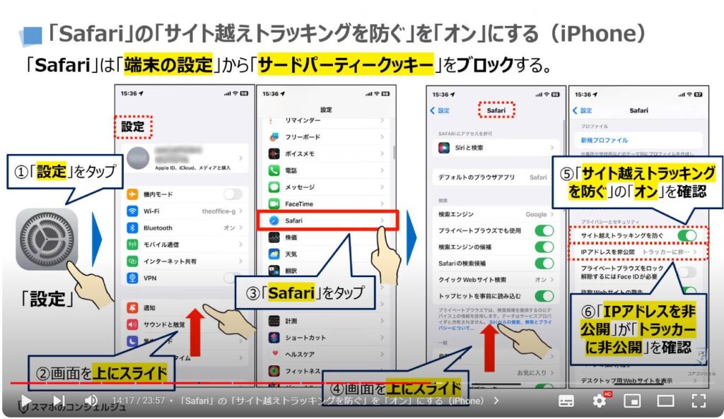 「個人」を追跡する「クッキー」を根本からブロックする方法：「Safari」の「サイト越えトラッキングを防ぐ」を「オン」にする（iPhone）