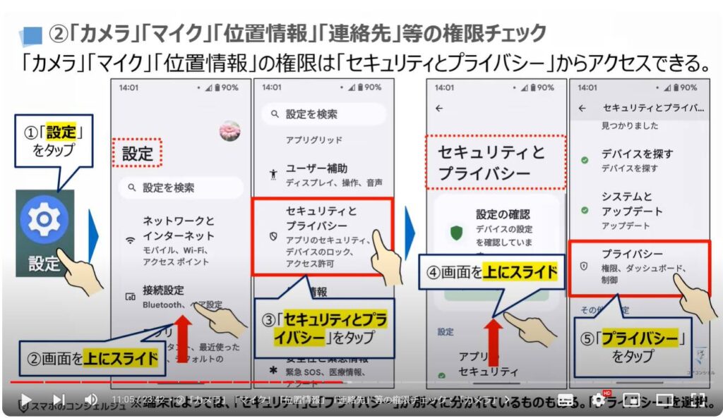 情報流出を防ぐ：②「カメラ」「マイク」「位置情報」「連絡先」等の権限チェック