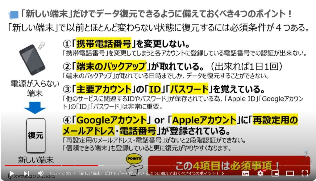 新しい端末だけでスマホを復元する方法：「新しい端末」だけでデータ復元できるように備えておくべき4つのポイント！