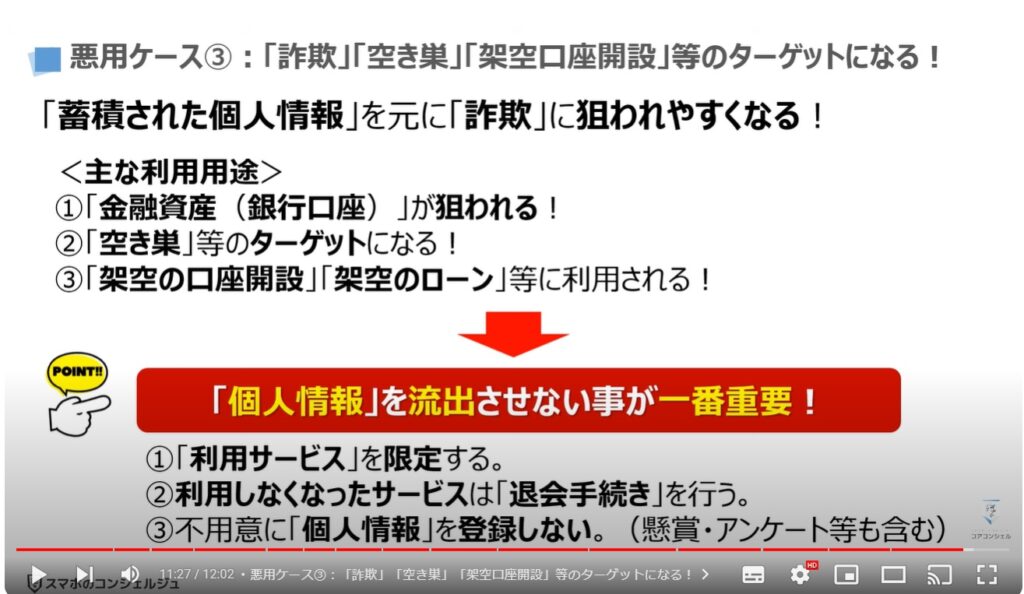 電話番号からわかるもの（教えるリスク）：悪用ケース③「詐欺」「空き巣」「架空口座開設」等のターゲットになる！