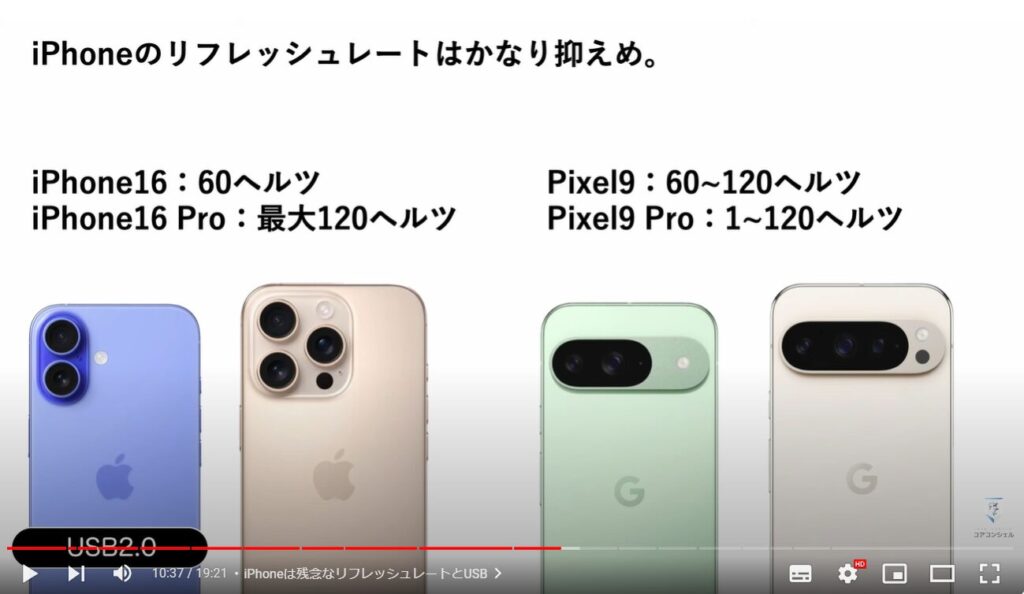 iPhone16シリース vs Pixel9シリーズ：iPhoneは残念なリフレッシュレートとUSB