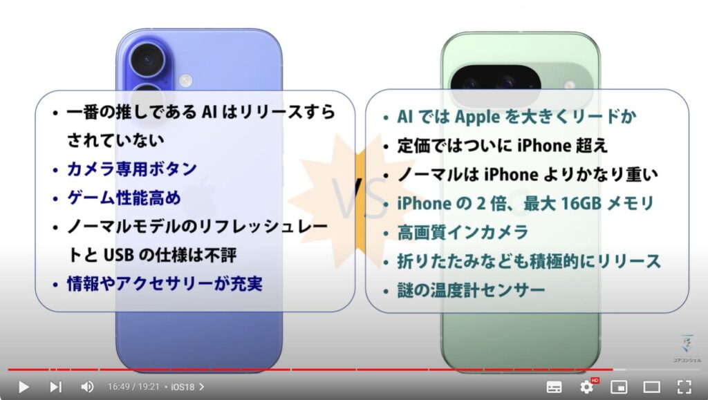 iPhone16シリース vs Pixel9シリーズ：iOS18