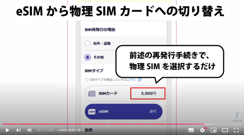 eSIMと物理SIMの違い：eSIMの再発行例