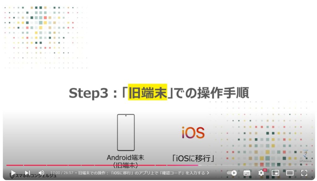 スマホのデータ移行（Android→iPhone）：Step3「旧端末」での操作手順