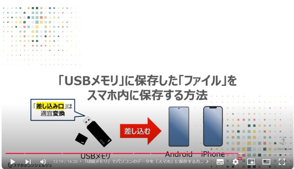 パソコンからスマホにデータ転送：「USBメモリ」に保存した「ファイル」をスマホ内に保存する方法