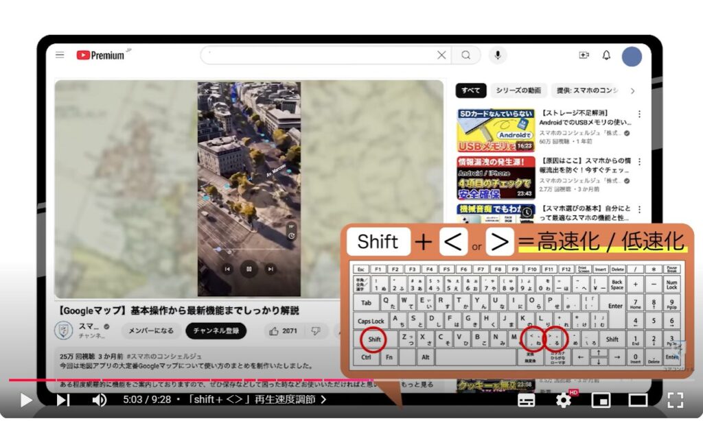 YouTubeの視聴をもっと快適に！（パソコン版）：「shift＋＜＞」再生速度調節