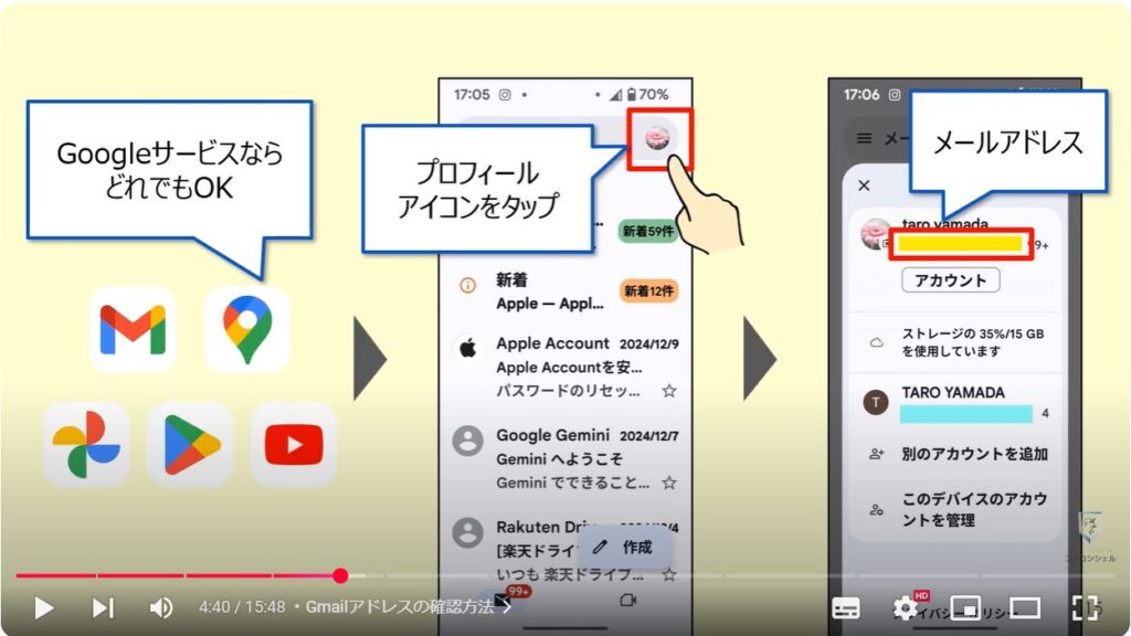 EメールとSMSの違い：Gmailアドレスの確認方法