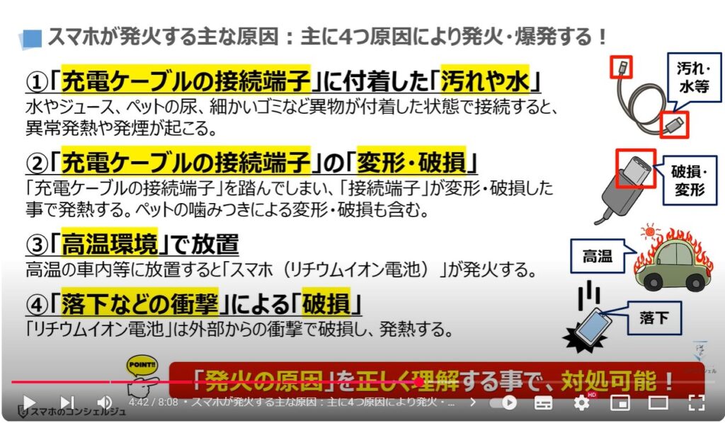 スマホの充電時の発火原因：スマホが発火する主な原因：主に4つ原因により発火・爆発する！