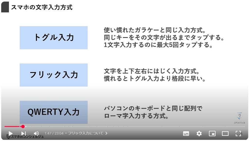 文字入力の便利設定：フリック入力について