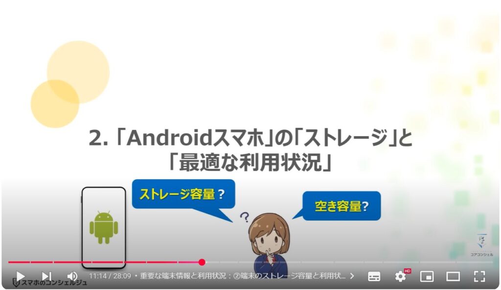 スマホの状態と最適な利用状況：「Androidスマホ」の「ストレージ」と「最適な利用状況」
