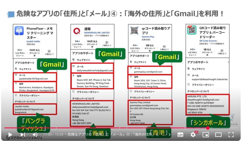 Androidスマホで危険なアプリが多い理由と見分け方：危険なアプリの「住所」と「メール」④：「海外の住所」と「Gmail」を利用！