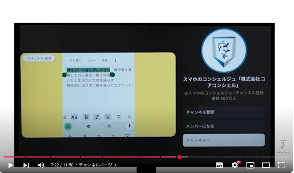 テレビでYouTube（スマホとの違い）：チャンネルページ