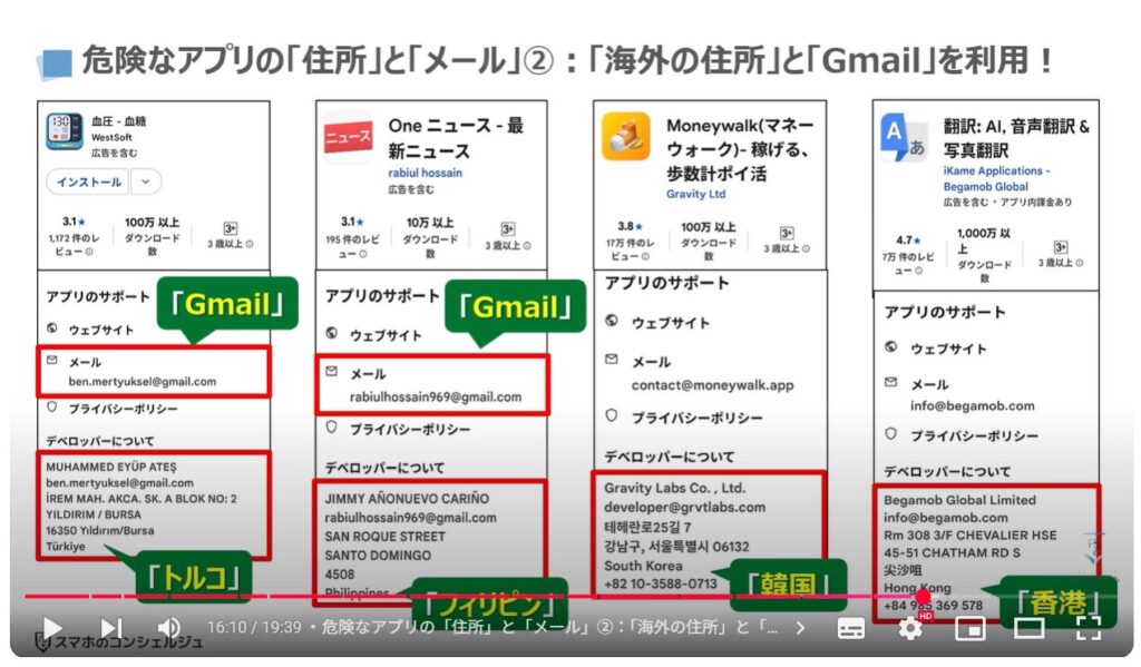 Androidスマホで危険なアプリが多い理由と見分け方:危険なアプリの「住所」と「メール」②:「海外の住所」と「Gmail」を利用!