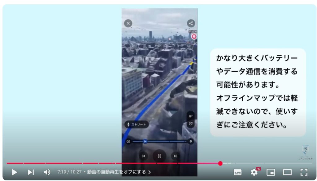 Googleマップ（オフラインマップの活用）：動画の自動再生をオフにする