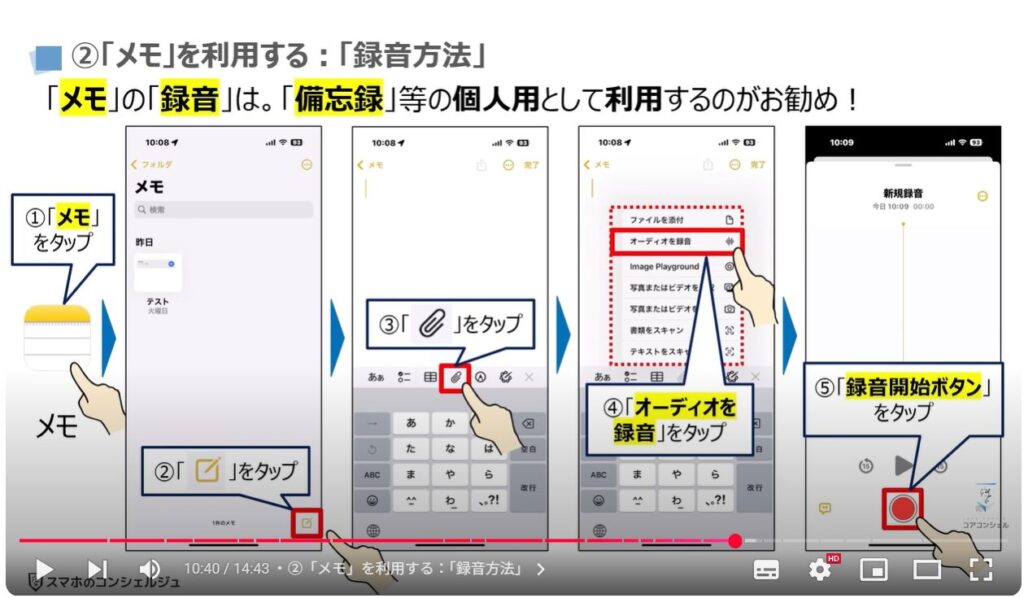 音声を録音する（Android & iPhone）：②「メモ」を利用する：「録音方法」