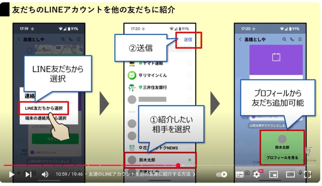 LINEの便利ワザ21選：友達のLINEアカウントを別の友達に紹介する方法