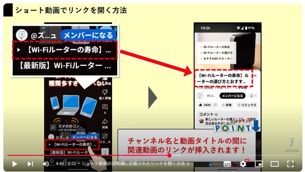 YouTube概要欄の表示方法:ショート動画の説明欄に記載されたリンクを開く方法