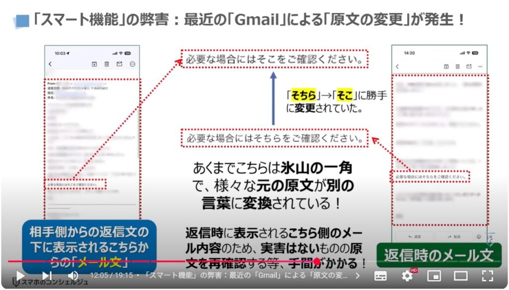 「Gmail」の「スマート機能」「Google Worksplaceのスマート機能」：「スマート機能」の弊害：最近の「Gmail」による「原文の変更」が発生！